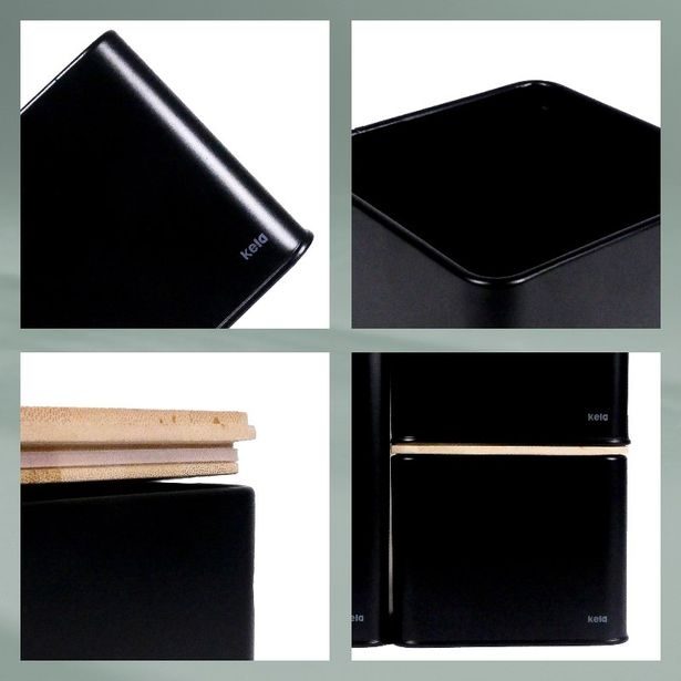 KELA Dóza na potraviny skladovací Kiril kovová černá 11,5x11,5x14,5cm 1,4l KL-17888