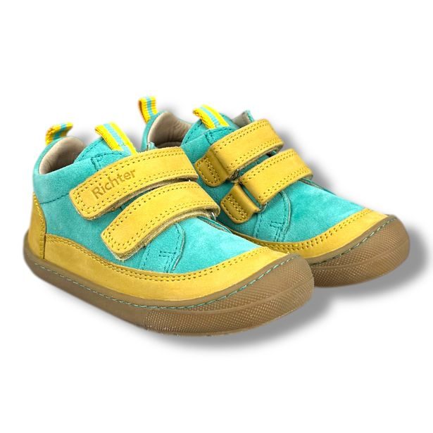 Dětská celoroční kožená obuv Richter - tykysovo-žluté