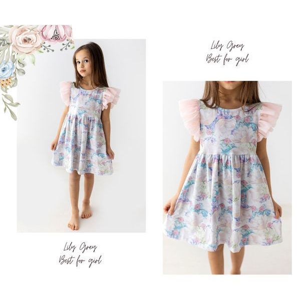 Dívčí šaty s tylovým rukávem Lily Grey pastelové květy