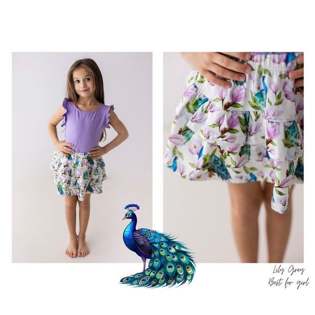 Dívčí bavlněná sukýnka Lily Grey s pávem