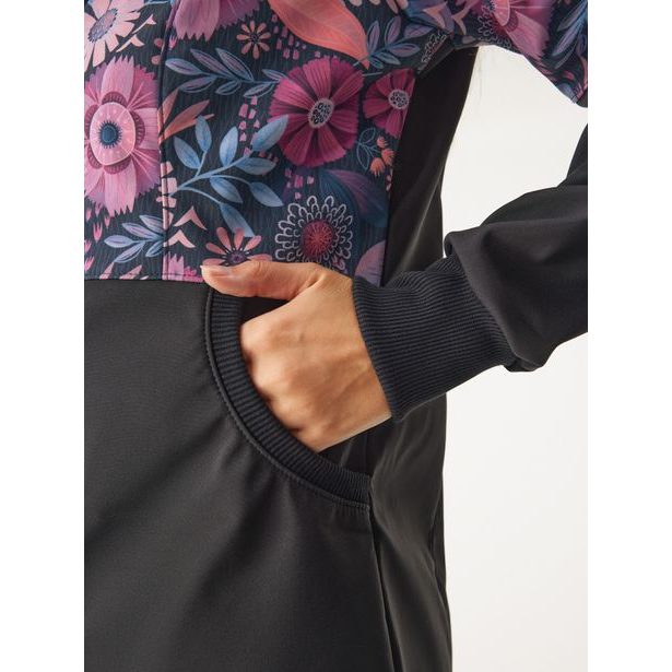 Unuo, Dámská softshellová bunda s fleecem Street, Černá, Kouzelné květiny