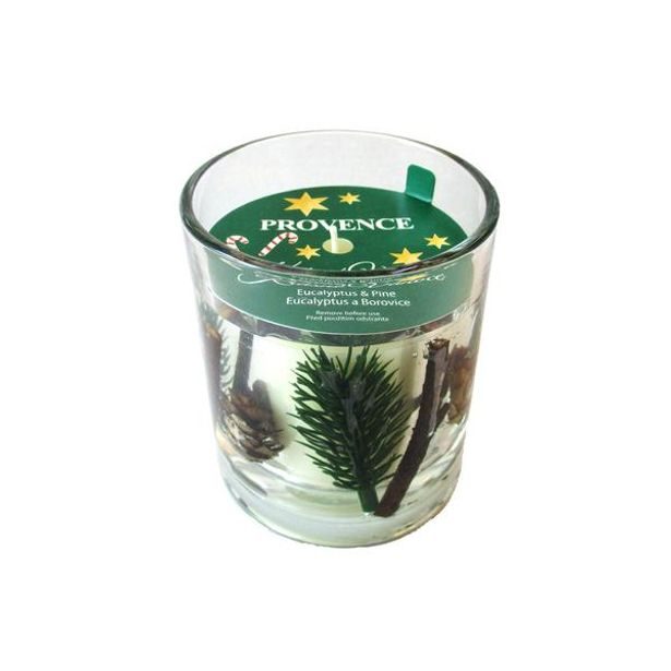 Provence SVÍČKA VE SKLE VÁNOČNÍ BOROVICOVÉ LISTY 8X9CM 206G_hamashop