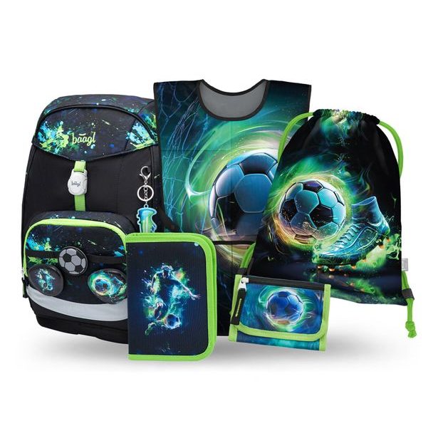 BAAGL SET 5 Airy Plus Fotbal: batoh, penál, sáček, zástěra, peněženka