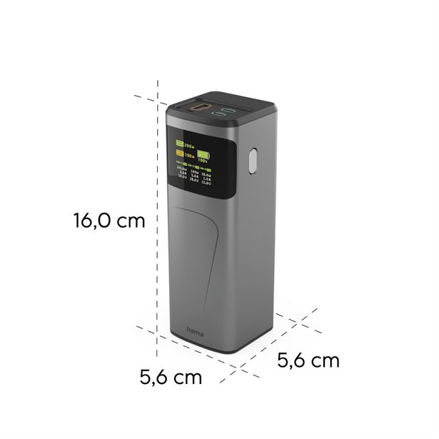 Hama High Power 200 W, powerbanka, 24000 mAh, 2x USB-C, 1x USB-A, PD, QC, displej