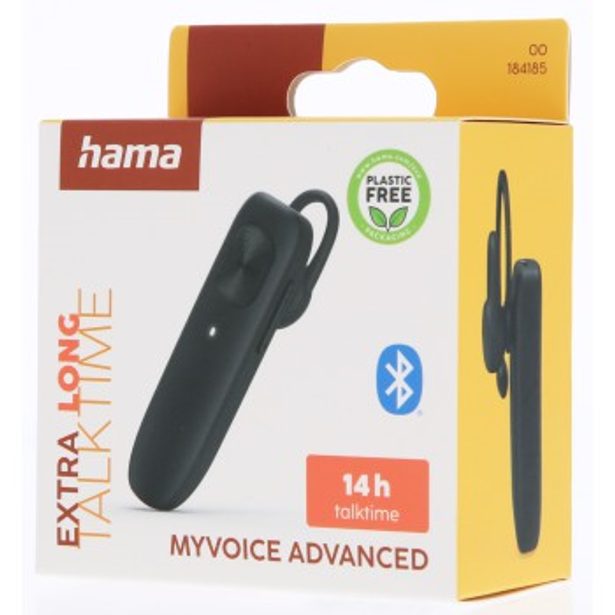 Hama MyVoice Advanced, Bluetooth headset mono, pro 2 zařízení, hlasový asistent (Siri, Google)