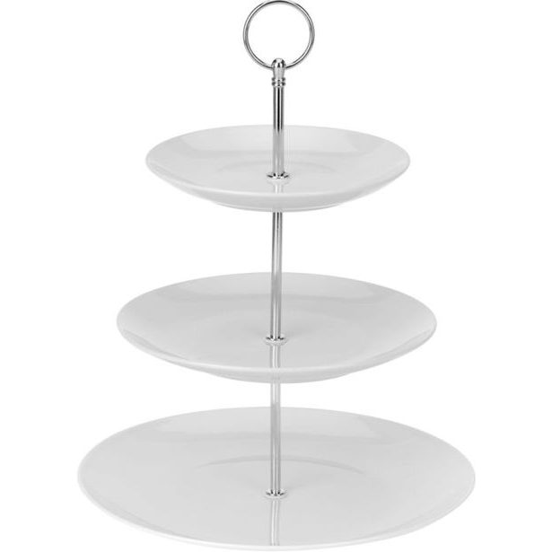 etažér 3patra, d16,5/20/25, v.35cm, porcelán/Cr