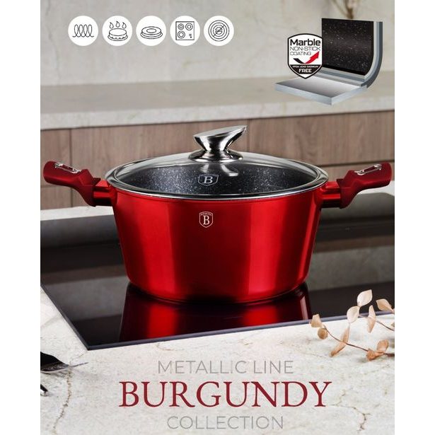 BERLINGERHAUS Sada nádobí s mramorovým povrchem 16 ks Burgundy Metallic Line BH-6781