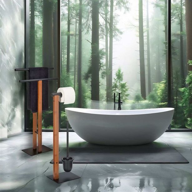 KELA WC sada Amir kov/bambus černá/hnědá 22x18x70 cm KL-22573