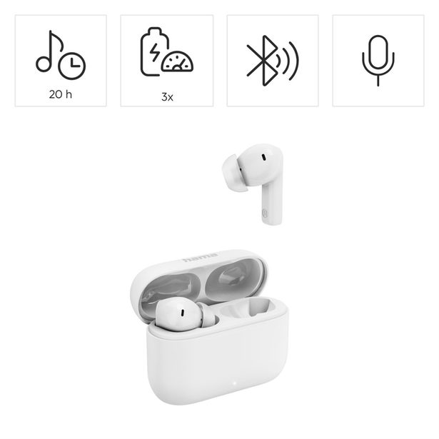 Hama Bluetooth sluchátka Passion Clear II, špunty, ANC/ENC, aplikace, bílá