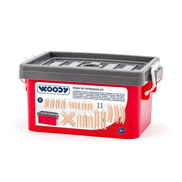WOODY Set kolejí v plastovém boxu, 20ks