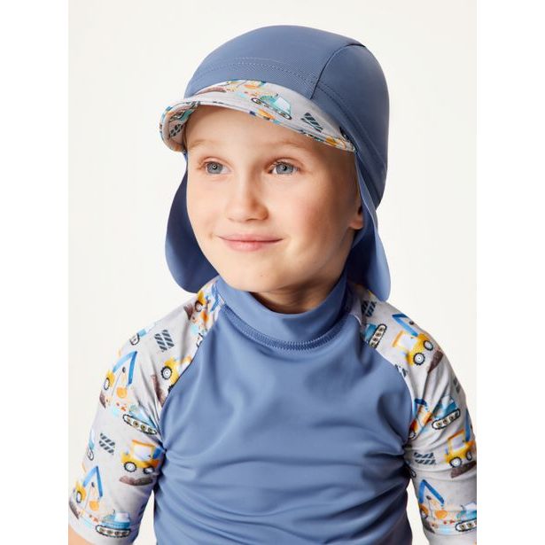 Unuo, Dětská kšiltovka s plachetkou a UV ochranou 50+, Modrá, Bagry