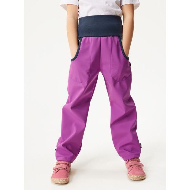 Unuo Dětské softshellové kalhoty s fleecem Basic, Ostružinová, Kytičky