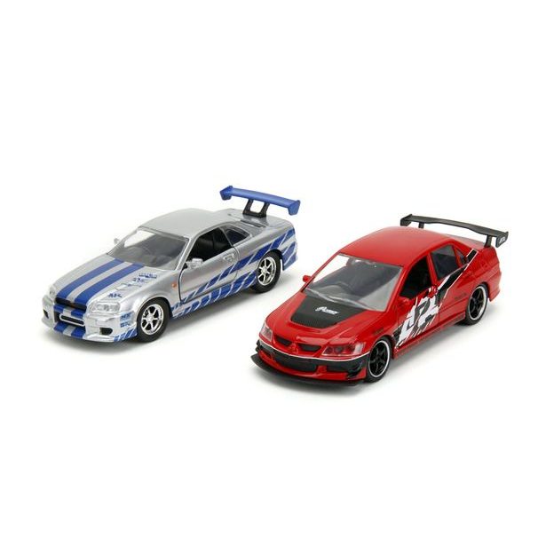 Rychle a zběsile Twin Pack 2006 Mitsubishi Lancer Evo IX + Brianův 2002 Nissan Skyline GTR R34, 1:32 Wave 4/2