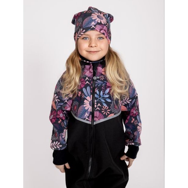 Unuo, Batolecí softshellová kombinéza s fleecem Mini, Černá, Kouzelné květiny