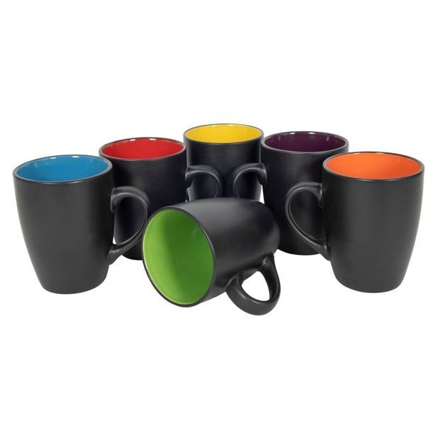 HIT Sada hrnků 6 ks černá s barevným vnitřkem 340 ml HT-24304414