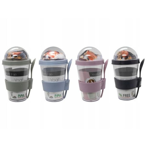 kelímek 0,33l JOGURT svačin.,silik.držák s lžičkou, d9x16,5cm,plast