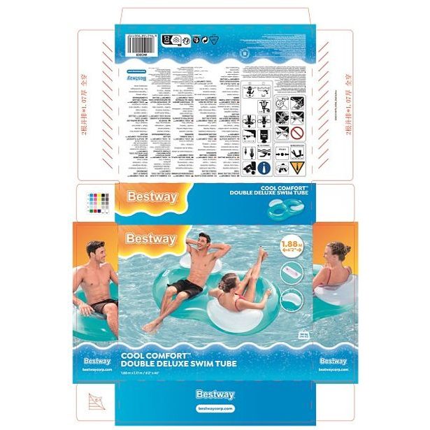 Nafukovací dvojitý kruh s madly modrý - 188x117 cm