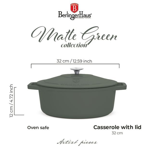 BERLINGERHAUS Pekáč litinový s poklicí 32 cm Matte Green Collection BH-8968