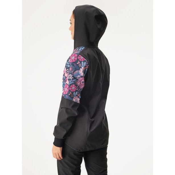 Unuo, Dámská softshellová bunda s fleecem Street, Černá, Kouzelné květiny