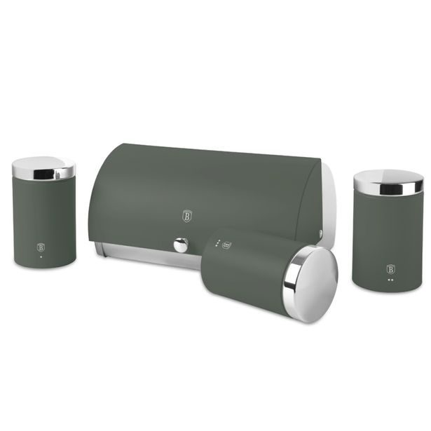 BERLINGERHAUS Chlebník a sada dóz na potraviny 4 ks Matte Green Collection BH-6833