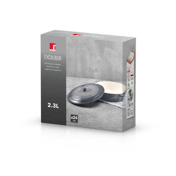 BERGNER Kastrol s keramickým povrchem a poklicí EXCALIBUR 24 cm šedá BG-36103-GY