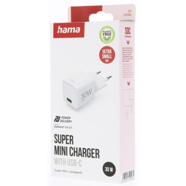 Hama rychlá USB nabíječka, USB-C PD/QC 30 W, super-mini