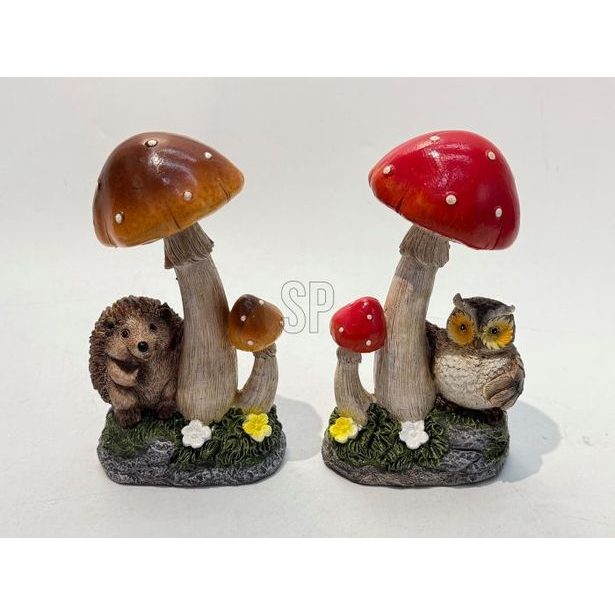 dekorace MUCHOMŮRKA+SOVA nebo JEŽEK, 10x6x17cm, polystone