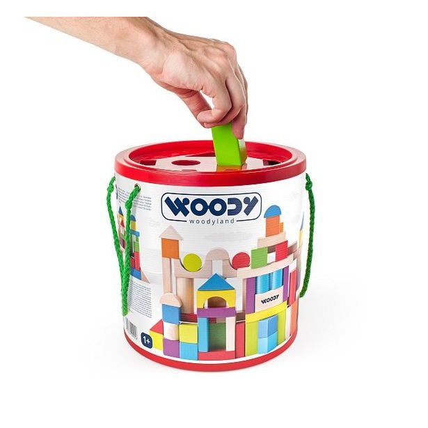 Stavebnice kostky barevné/natur s prostrkávacím víkem, 100 dílů