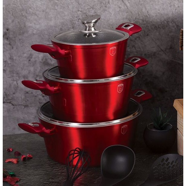 BERLINGERHAUS Kastrol s mramorovým povrchem a poklicí 24 cm Burgundy Metallic Line BH-1257