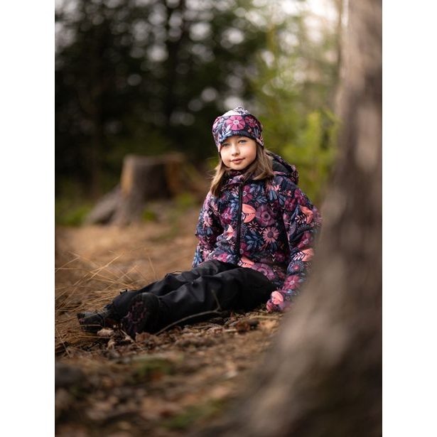 Unuo, Dětské softshellové oteplovačky s fleecem Plus, Černá, Kouzelné květiny