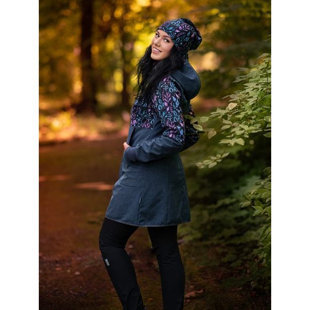 Unuo, Dámský softshellový kabát s fleecem, Žíhaná Tm. Modrá, Lístečky