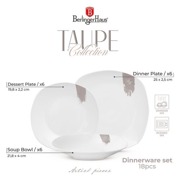 BERLINGERHAUS Jídelní sada talířů 18 ks Taupe Collection bílá-šedá BH-10202