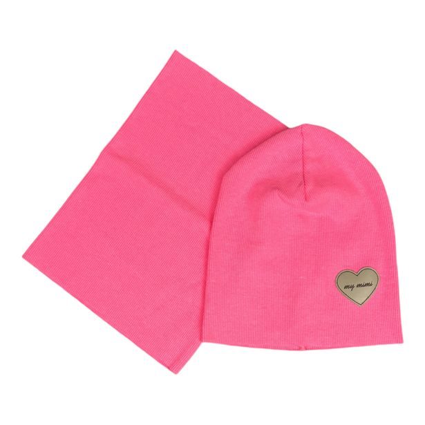 Dětský set (čepice + nákrčník), MY MIMI - Neon pink