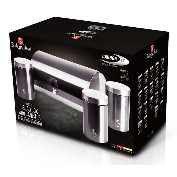 BERLINGERHAUS Chlebník a sada dóz na potraviny 4 ks Carbon PRO Line BH-6732