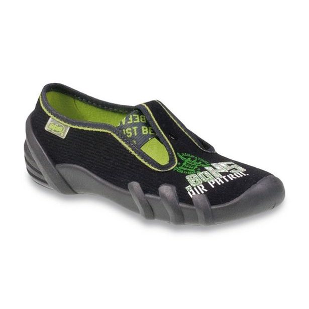 Chlapecká domácí obuv Befado 290Y162 černé, zelenobílý nápis