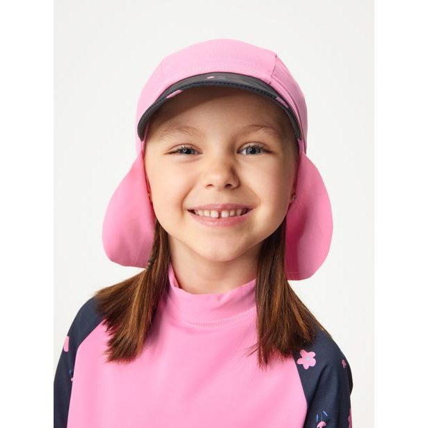 Unuo, Dětská kšiltovka s plachetkou a UV ochranou 50+, Růžová, Květiny
