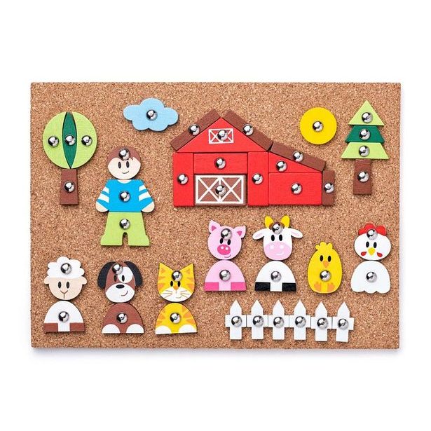 Korková deska s přibíjejícími tvary - Zvířátka, 150 dílů