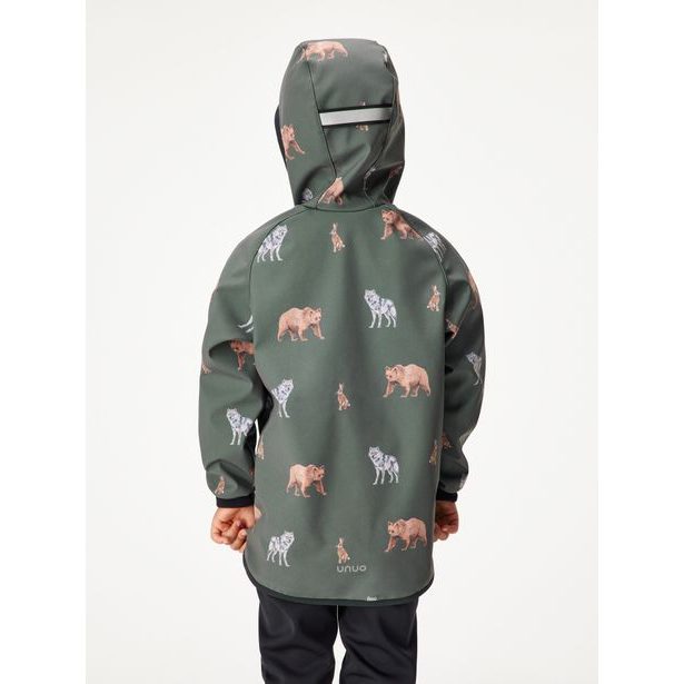 Unuo, Dětská softshellová bunda s fleecem Basic, Khaki, Lesní zvířata