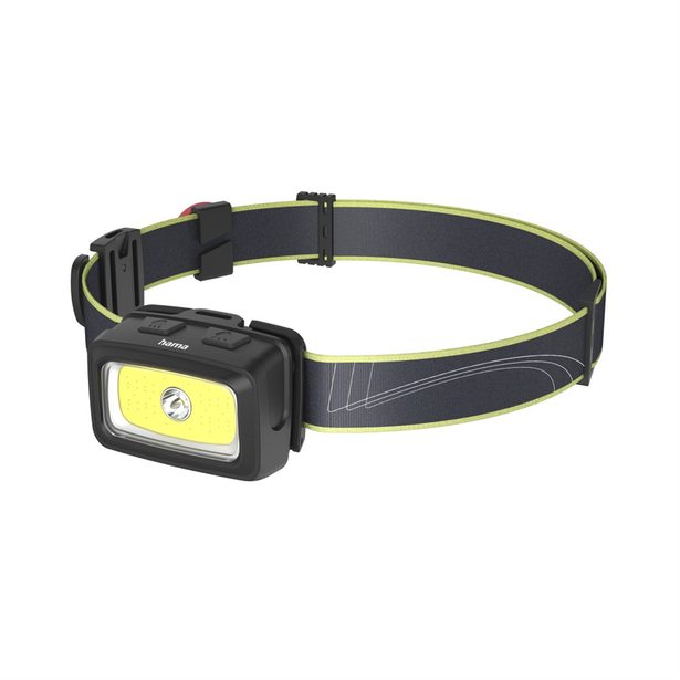 Hama HL350, LED čelovka, COB, svítivost 350 lm, dosvit 60 m, IP44, SOS píšťalka, baterie