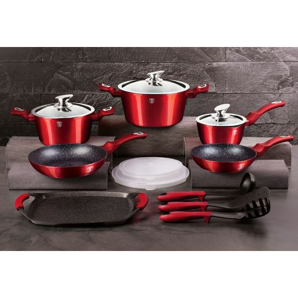 BERLINGERHAUS Sada nádobí s mramorovým povrchem 16 ks Burgundy Metallic Line BH-6781