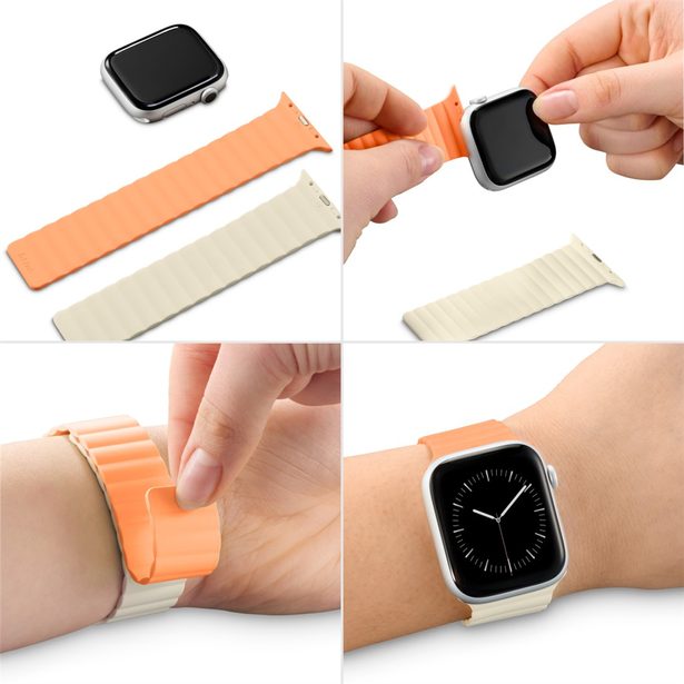 Hama Fantastic Feel, řemínek pro Apple Watch 42/44/45/49 mm, magnetický, oranžový/béžový