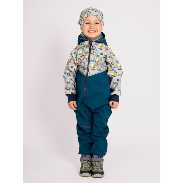 Unuo, Batolecí softshellová kombinéza s fleecem Mini, Kobaltová, Bagry