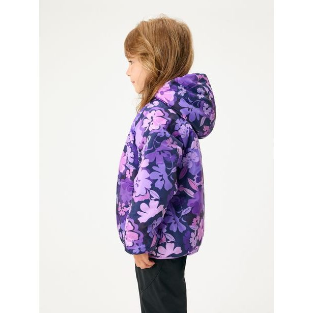 Unuo Dětská oboustranná bunda Duo, Lila, Kytky