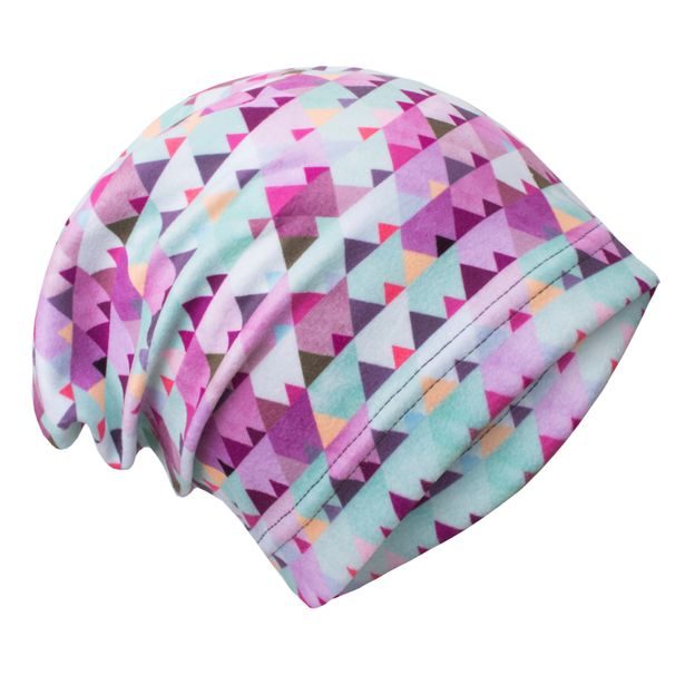 unuo fleecová čepice Mini trojúhelníčky, holčičí ( Unuo Fleece cap printed)