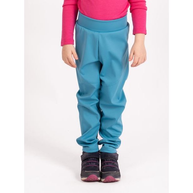 Unuo, Dětské softshellové kalhoty bez zateplení pružné Sporty, Smaragdová