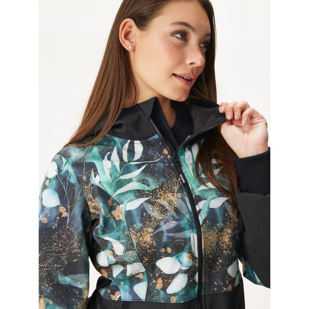 Unuo, Dámský softshellový kabát s fleecem, Černá, Listy a větvičky