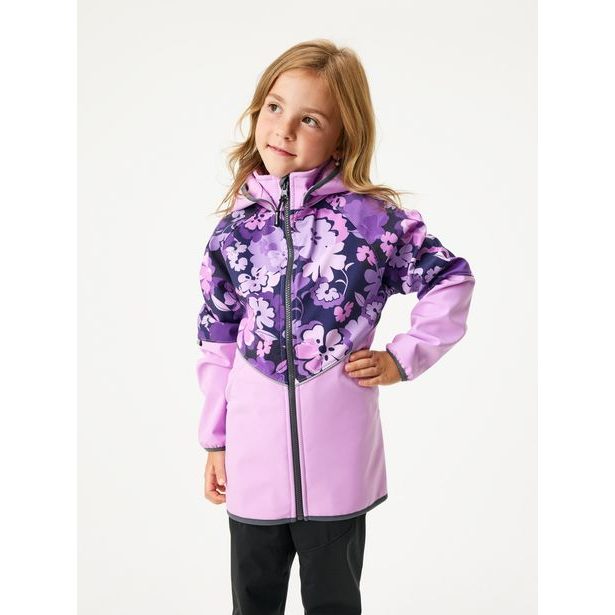 Unuo Dětská softshellová bunda s fleecem Slim, Lila, Kytky