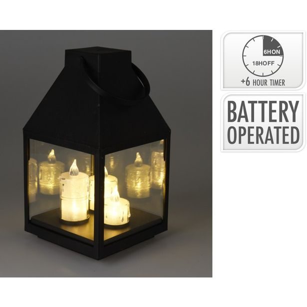 HOMESTYLING Lucerna černá s 3 LED svíčkami 25 cm KO-ANX000860