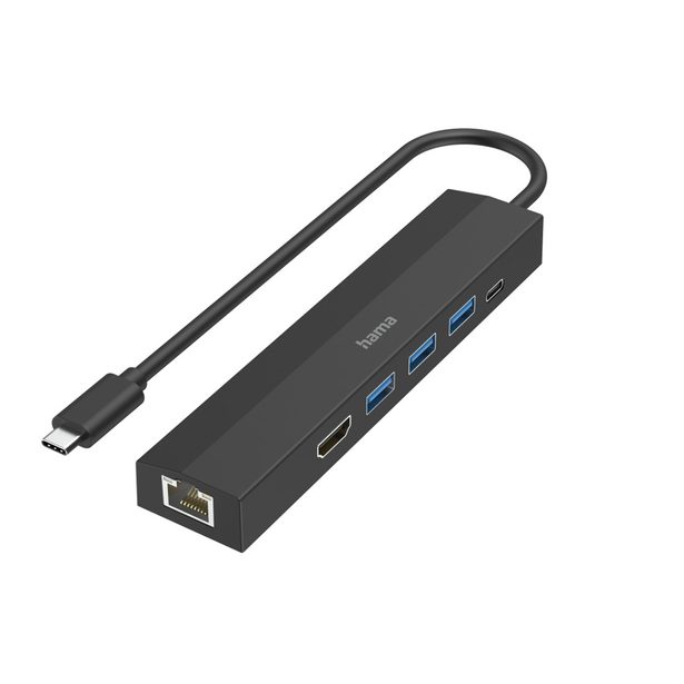 Hama USB-C hub multiport, 3x USB-A, USB-C PD, HDMI, LAN, 6 portů
