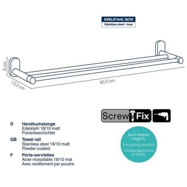 KELA Držák na ručníky ALESSIO nerez 18/10 černá 60,5x12,5x6,0cm KL-22757